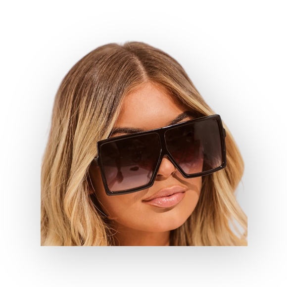 new Oversize Retro Flat Top Translucent Sunglasses ☀︎︎ Black / Blue Pink Lens - Picture 9 of 16